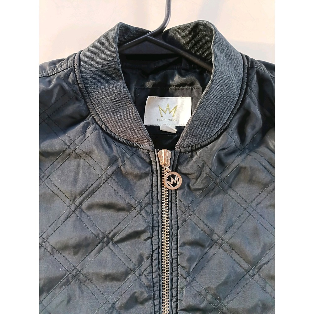 Nicki Minaj Womens XL Black quilted Bomber Jacket Full Zip w/ Emblem Long Sleeve